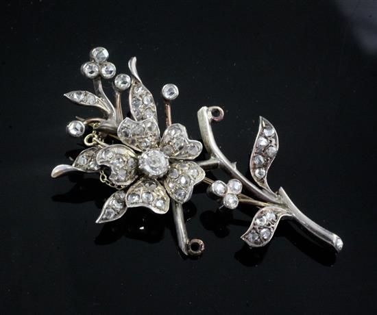A 19th century gold, silver and diamond floral spray brooch, 60mm.